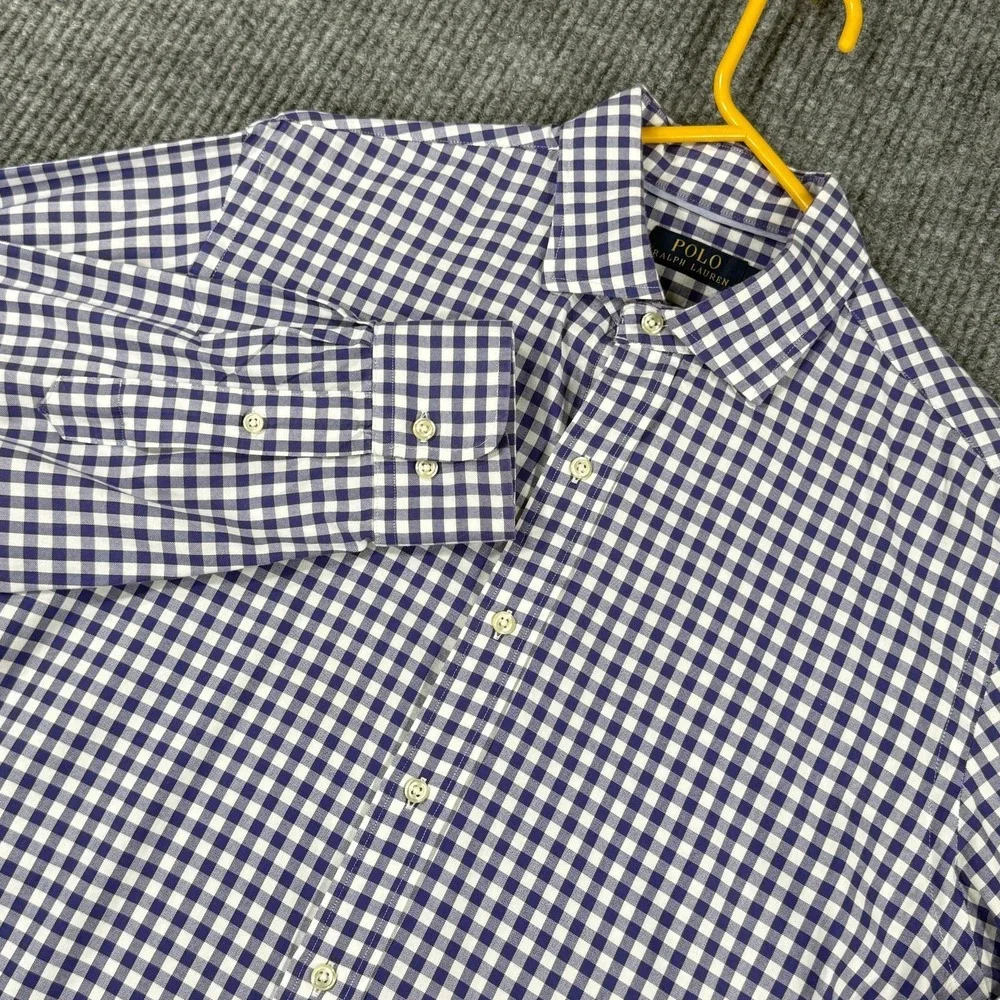 Polo Ralph Lauren Shirt Mens Large Purple Check Button‎ Down Long Sleeve Casual